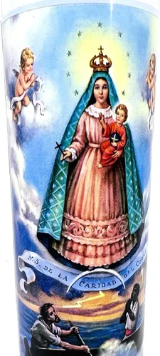 Vista 2 de Virgen de la caridad del cobre veladora de rezo sin fragancia 14 oz vaso grande una pieza vela de oración de una pieza 14 oz de vidrio alto oración