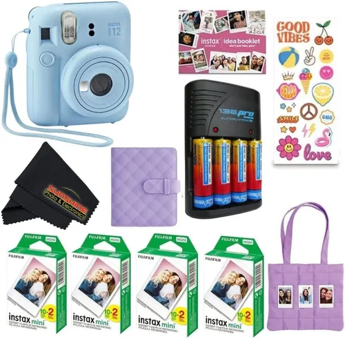 Vista 17 de Fujifilm INSTAX MINI 12 Blue Bundle 2025 (2 paquetes individuales (20 hojas), morado lila