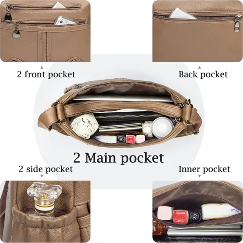 Vista 5 de Bolso de hombro de piel sintética suave para mujer, bolso cruzado con múltiples bolsillos, bolso mediano y espacioso, bolso de moda con asa superior