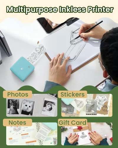 Vista 6 de Phomemo Mini impresora de calcomanías - Imprimir Pod 300 ppp M02 Pro Mini Maker Impresora térmica Bluetooth de bolsillo para impresión fotográfica