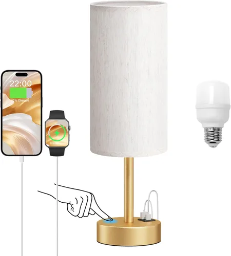 Vista 14 de Dicoool - Lámpara de mesa táctil para mesita de noche de dormitorio - Lámpara de noche con puertos de carga USB-C y USB-A, blanca, lámpara de Metal