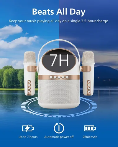Vista 7 de PHILIPS S2508 Máquina de karaoke portátil, altavoz Bluetooth para fiestas con 2 micrófonos de karaoke, batería de 7 h, modos de luz multicolor