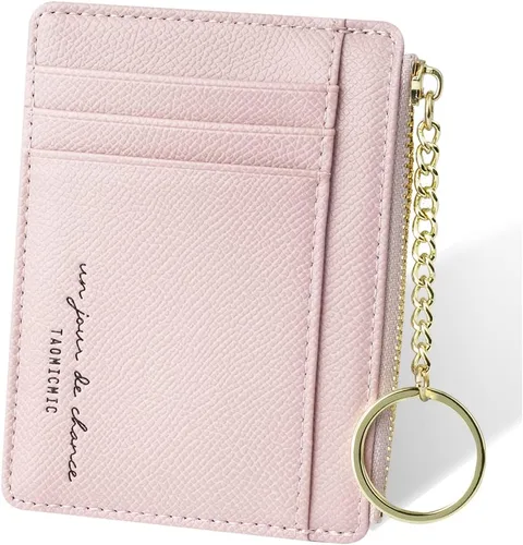 Vista 98 de URAQT Cartera para tarjetas de crédito, cartera minimalista de cuero delgado con cremallera, mini protector de tarjeta de crédito, llavero bolsillo