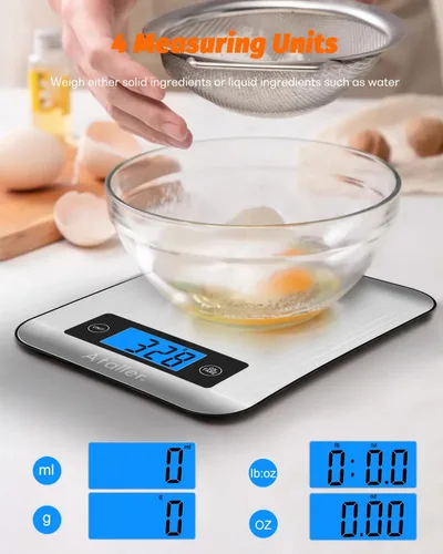 Vista 6 de Báscula inteligente para alimentos, resolución de 0.04 oz máx. 11.0 lbs 11 libras, acero inoxidable