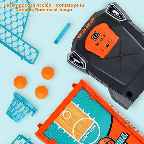 Vista 4 de Juego de baloncesto de mesa: mini arcada de escritorio compacta, juego de escritorio para interiores con puntuación electrónica, luces y sonido