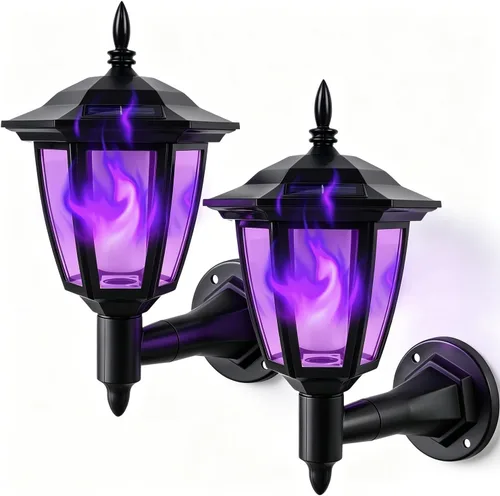 Vista 12 de Dynaming - Paquete de 2 linternas de llama solar de pared para exteriores, luces de pared montadas en la pared con energía solar, luces LED de llama
