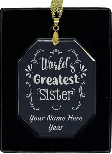 Vista 6 de LaserGram Personalized Glass Christmas Ornament, World's Greatest Sister, Custom Laser Engraved Gift Idea (Diamond Shape)