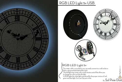 Vista 5 de Custom Name Whatever, you're late anyway/Round Black - Wall Clock- Optional RGB LED 5V Backlit