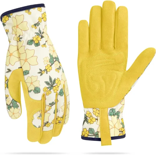 Vista 8 de Guantes de jardinería para mujeres, guantes de cuero para trabajo en jardín, a prueba de espinas, sin perforación, para cavar, plantar y podar
