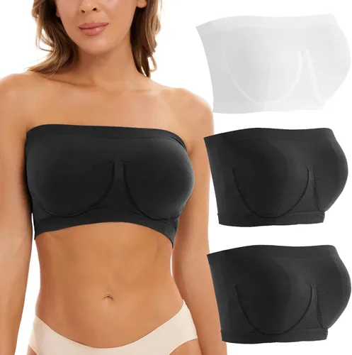 Vista 7 de Sujetador sin tirantes para mujer y mujer, brasier bandeau acolchado, sin tirantes, brasier sin costuras, brasier bandeau con parte superior, 3