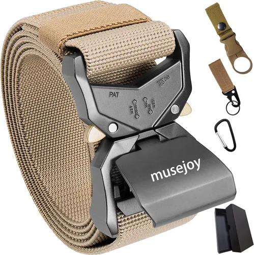 Vista 6 de MUSEJOY Cinturones tácticos para hombres, cinturón de trabajo de nailon de 1.5 pulgadas con cinturón táctico resistente de liberación rápida