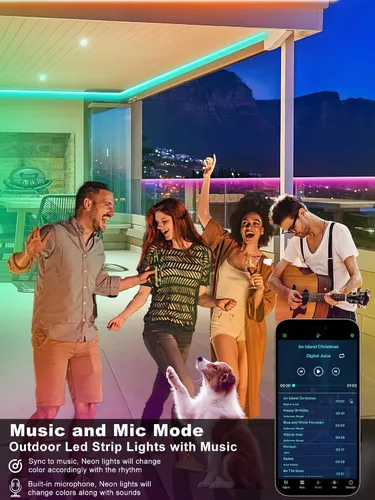 Vista 4 de Ledagic Tira de luces LED para exteriores impermeables de 50 pies (1 rollo), tira de luz LED exterior IP65 impermeable con control remoto