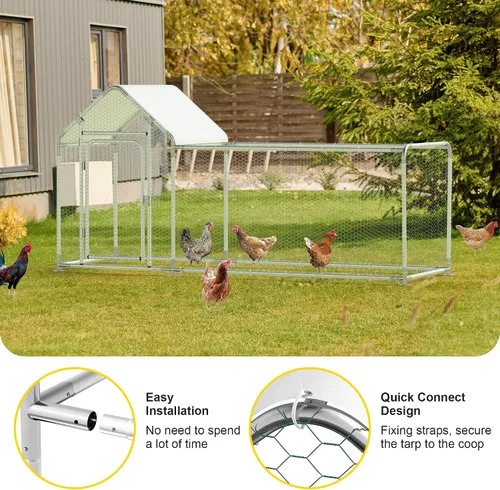Vista 3 de Gallinero de metal, gallinero con cubierta impermeable y anti-UV, jaula de aves de corral con puerta con cerradura, gallinero para gallinas de pato