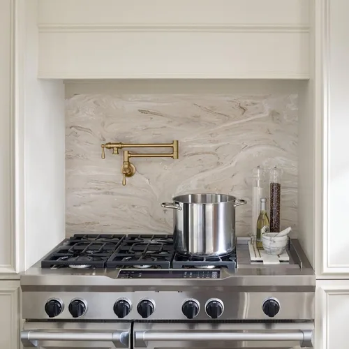 Vista 8 de Moen Grifo de cocina de doble junta montada en pared con brazo oscilante plegable de oro cepillado, S664BG