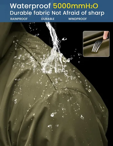 Vista 3 de COOFANDY Chubasquero largo para hombre, chaqueta impermeable para exteriores, con capucha