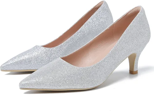 Vista 7 de Zapatos de vestir de tacón bajo para mujer, tacones cerrados y puntiagudos para boda, oficina, fiesta de noche (no apto para pies anchos)