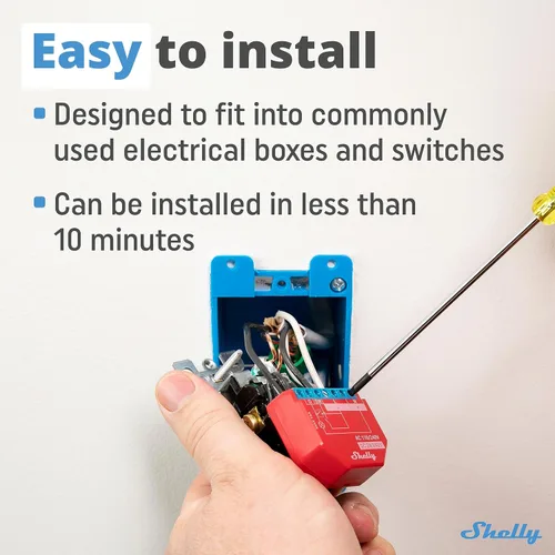 Vista 2 de Shelly 1 PM - Interruptor de relé, automatización inteligente del hogar, WiFi, para Alexa y Google Home, app iOS y Android, sin concentrador