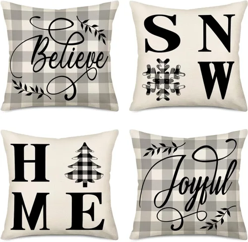 Vista 7 de Fukeen Juego de 4 fundas de almohada con texto en inglés "Merry Christmas" de 16 x 16 pulgadas con texto en inglés "Natividad de Jesús, Noche