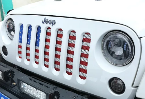 Vista 2 de Hooke Road JK Rejilla Frontal de Malla Inserto de Parrilla Pantalla Anti-Insectos Bandera Estadounidense para Jeep Wrangler JK y Unlimited 2007-2018