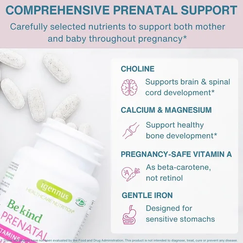 Vista 4 de Igennus Multivitamínico prenatal metilado para mujeres, folato para MTHFR, alta absorción, puro y limpio, hierro suave, colina, calcio y magnesio