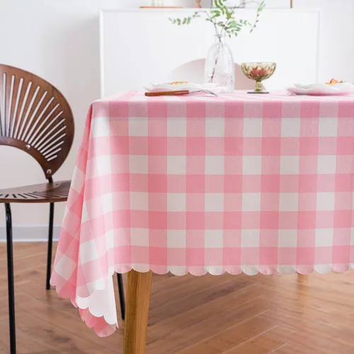 Vista 8 de MANGATA CASA Mantel de cuadros rosa para mesas cuadradas, mantel a cuadros, impermeable, para cocina y mesa, mantel de poliéster a cuadros sin Rosa