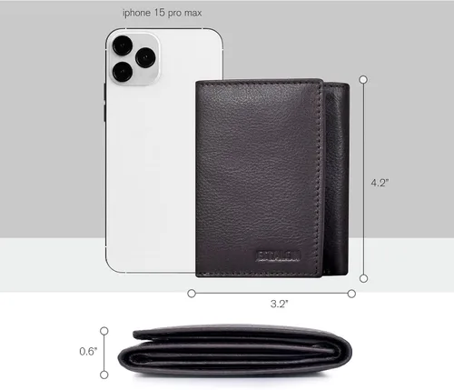 Vista 5 de ESTALON Billeteras delgadas RFID para hombre - Cartera de cuero genuino con bolsillo frontal triple, Marrón medio , Billetera triple
