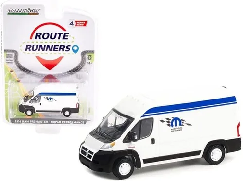 Vista 3 de Dodge Ram ProMaster 2014, blanco con rayas azules - Greenlight 53040A escala 1/64 coche fundido a troquel
