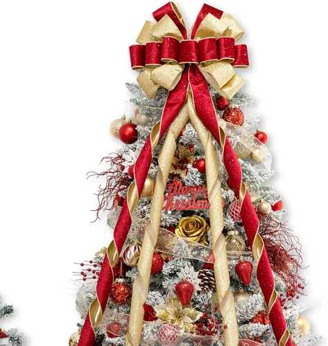 Vista 14 de Hismir Lazo grande de 53 x 13 pulgadas con serpentina de purpurina, lazos decorativos para árbol de Navidad, corona, puerta, festival, decoración