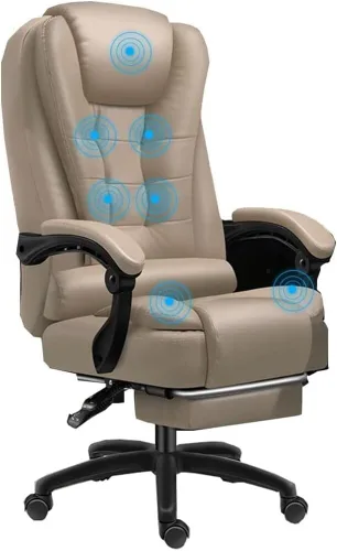 Vista 7 de Executive Leather Office Chair Big and Tall Reclining Swivel Desk Chair Adjustable Height with Footrest and Armrest(/Beige)