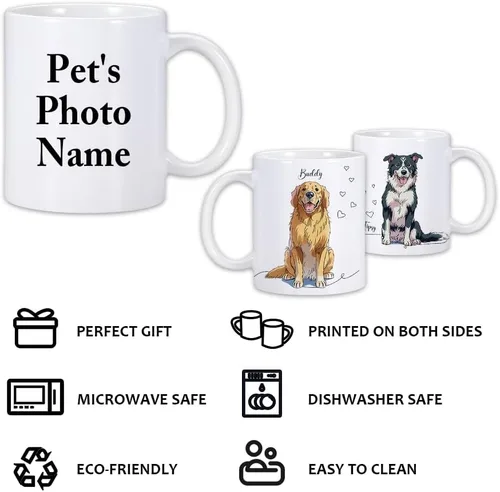 Vista 5 de Taza de café personalizada para perro, taza de café personalizada de 11 onzas, taza de café personalizada con nombre de foto de mascota, regalos