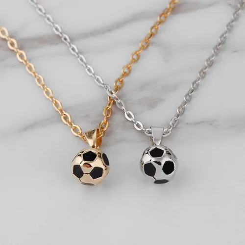 Vista 2 de Cadena de eslabones de fútbol de moda, collar con dije de oro de color dorado, joyería de bola deportiva para hombres y niños, collar colgante