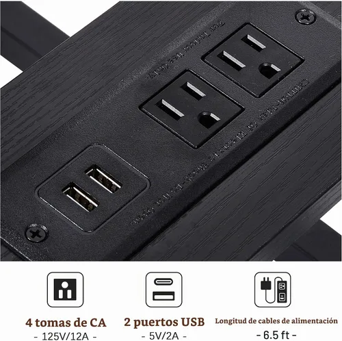 Vista 4 de VECELO Mesa auxiliar en forma de C con estación de carga y 2 puertos USB y salidas para sala de estar, dormitorio, con patas ajustables para sofá