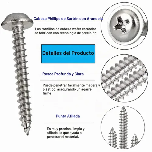 Vista 3 de 700Pcs Tornillos autorroscantes Phillips de cabeza plana con arandela, acero inoxidable 304, tornillos de madera pequeños/mini M2 M2.3 M2.6 M3, kit