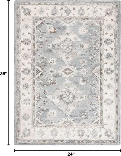 Vista 2 de SAFAVIEH Suzani Collection - Alfombra decorativa de 2 x 3 pies, gris y marfil, lana bohemia hecha a mano, ideal para zonas de alto tráfico