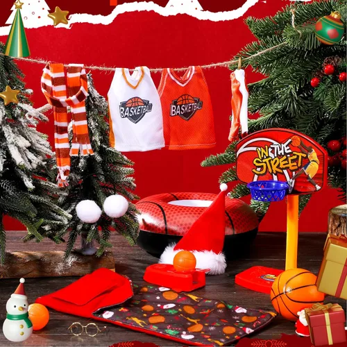Vista 6 de 1 juego de accesorios de muñeca de Navidad 2025, incluye delantal, sombrero de chef, hamaca, columpio, saco de dormir, bata de baño, suéter
