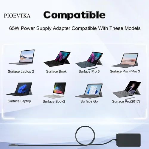 Vista 2 de PIOEVTKA Cargador para Microsoft Surface Pro Laptop 65W Microsoft Surface Cargador