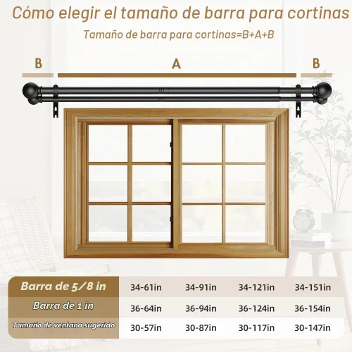 Vista 6 de GXOACKJ Barras de cortina dobles para ventanas de 36 a 60 pulgadas de largo, barra de cortina doble decorativa ajustable resistente con remates