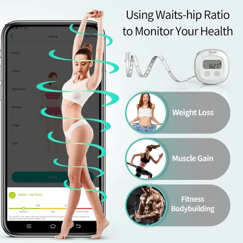 Vista 4 de Slimpal Cinta de medición de grasa corporal y báscula inteligente para peso corporal y grasa con aplicación, báscula digital de baño para pérdida