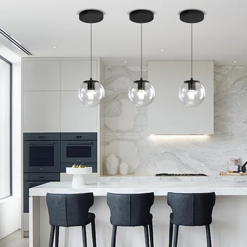 Vista 36 de ykolupty Lámpara colgante negra de 1 luz moderna de globo de vidrio gris ahumado, luces colgantes para isla de cocina, luces colgantes ajustables
