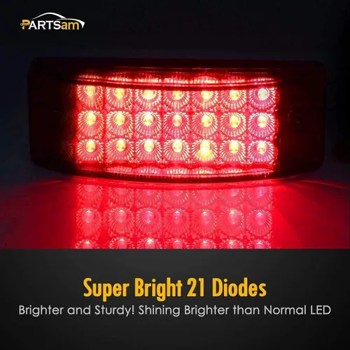 Vista 2 de Partsam 2 luces LED rectangulares rojas de 6 pulgadas para remolque, 21 diodos con reflectores+par de luces de marcador frontal lateral ámbar de 6