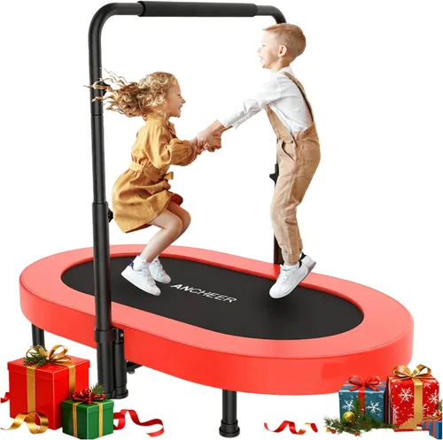 Vista 13 de ANCHEER Mini trampolín doble de 56 pulgadas para niños, mini rebote con mango ajustable de 5 niveles, trampolín para padres e hijos para niños