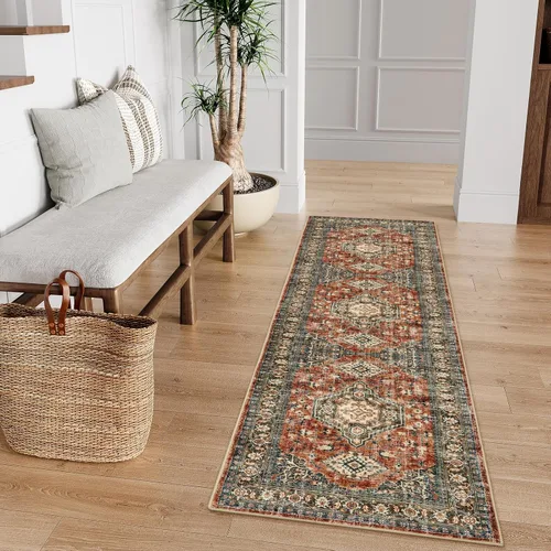 Vista 20 de Lahome Alfombra oriental lavable de área pequeña, 2 x 3 pies, para entrada, cocina, ultra fina, suave, tapete antideslizante para puerta de Azul