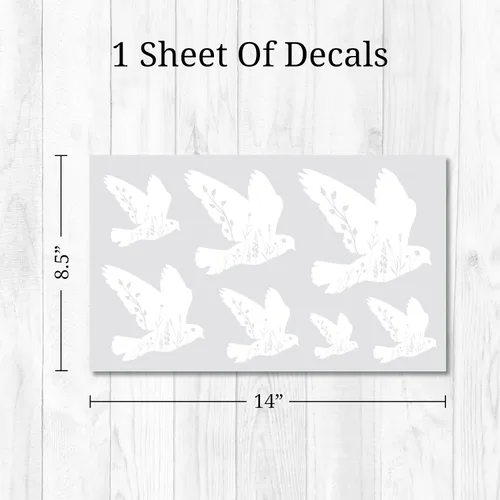 Vista 4 de Calcomanías de espejo de pájaro floral blanco – Calcomanías de vinilo elegantes y versátiles para espejos, paredes, puertas, ventanas, fáciles
