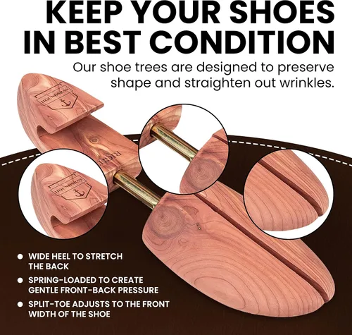Vista 4 de HOUNDSBAY Paquete de 2 árboles de zapatos para hombres, estiradores de zapatos de madera para hombres, árboles de zapatos de cedro para hombres