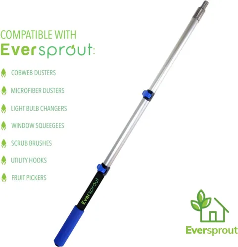 Vista 7 de EVERSPROUT Poste de extensión telescópico de 1.5 a 3 pies Mango de aluminio ligero y resistente Mecanismo de bloqueo con pestaña abatible fácil