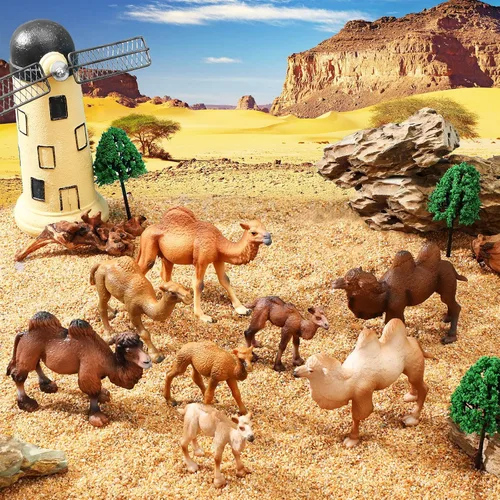 Vista 5 de Supervitae 8 piezas de camellos de plástico grandes, figuras de plástico de gran tamaño salvaje árabe camello dromedario, figuras de animales