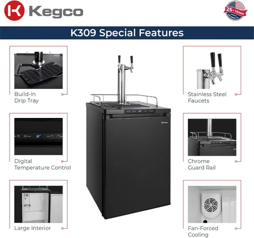 Vista 3 de Kegco K309B-2 doble grifo digital negro Kegerator
