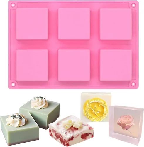 Vista 3 de Funshowcase Molde de silicona cuadrado de 6 cavidades para tartas, teacake, chocolate, postres, pastel de queso, pan de maíz, brownie, blanco