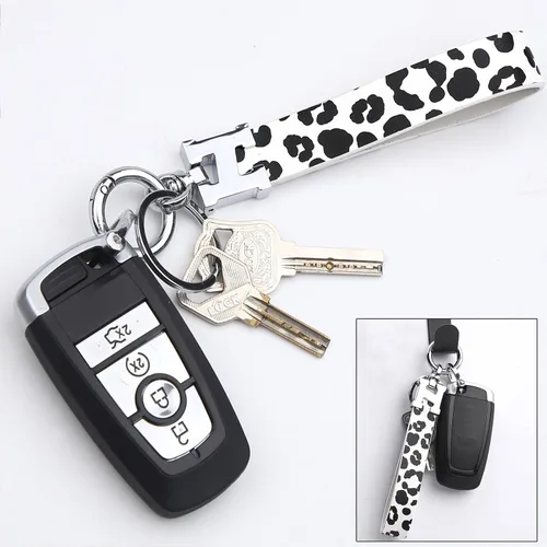 Vista 3 de Llavero universal de cuero con clip para llaves, anillo en D, cadenas para llavero para cinturón con mosquetón y 2 llaveros para hombres y mujeres