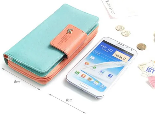 Vista 5 de NEWANIMA Billetera para mujer para múltiples tarjetas dos pliegues de cremallera larga cartera de mano Azul Skyblue NA